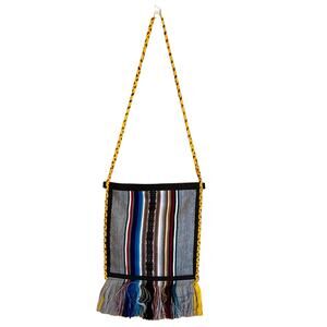 Vintage 70s Multicolored Fringed Wool Crossbody Bag w/Zipper Closure Brazil
